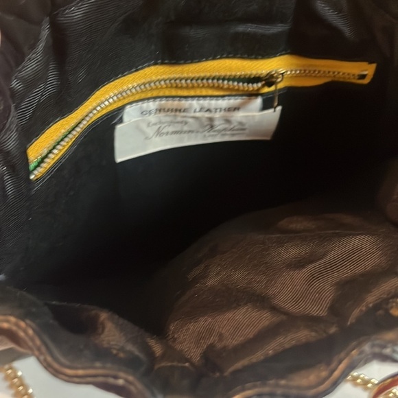 Norman Kaplan Las Vegas Shoulder Bag Gold Chain Clasp Strap Genuine Leather - Picture 5 of 10